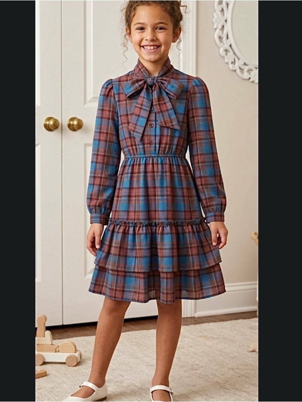 Vintage Yves Saint Laurent YSL Plaid Tiered Ruffle Prairie Dress Girl 10-12